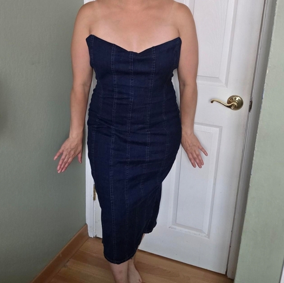Fashion Nova Dresses & Skirts - Fashion Nova Dark Blue Denim Strapless Dress